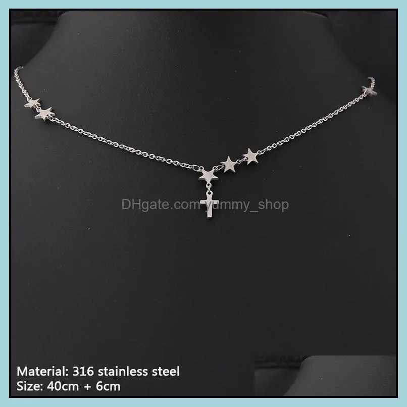 moon star cross party womens pendant necklace 316 stainless steel female choker necklaces jewelry silver gold colors