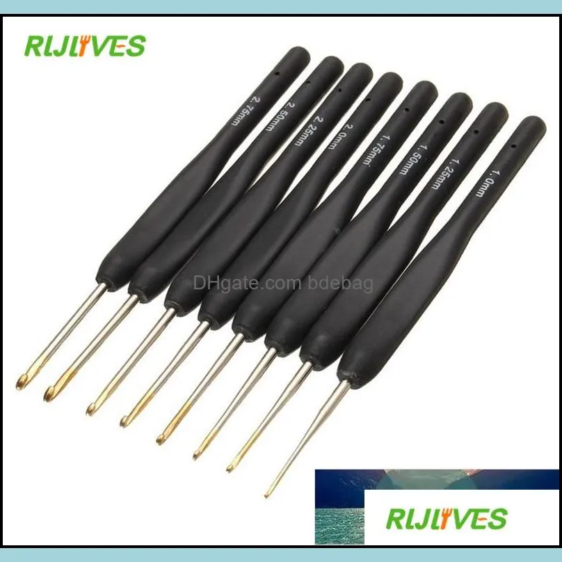  8pc/set black hand crochet hook knitting needle set handle hook needlework for sweater gloves