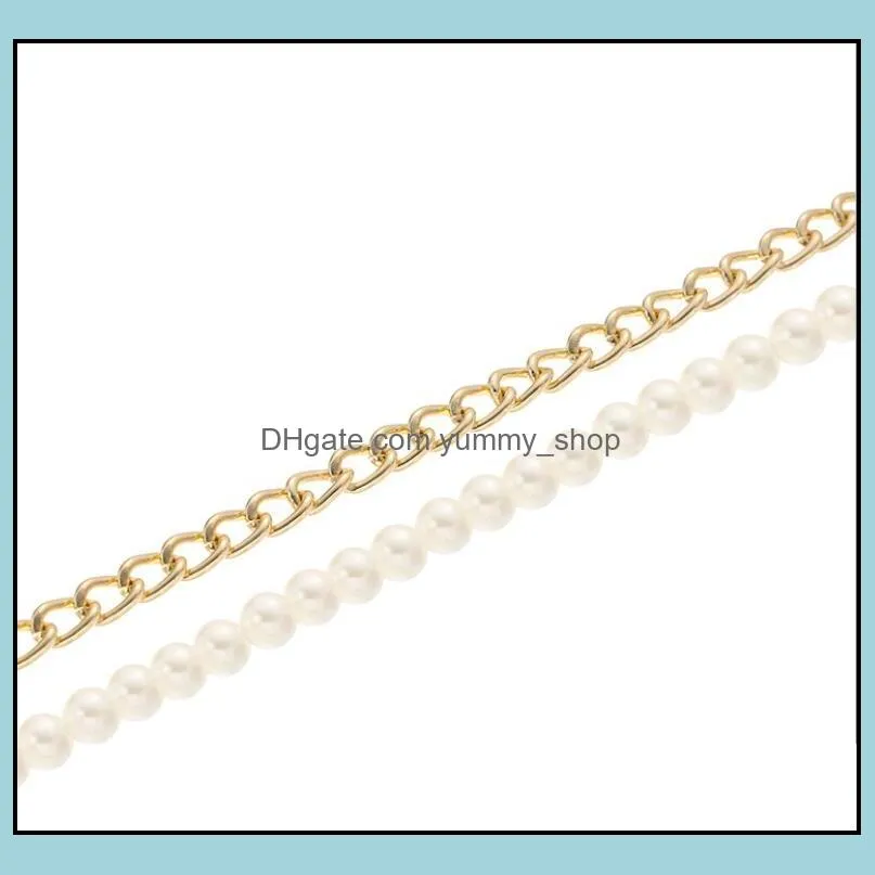 eyeglasses chains two layers white plastic beaded metal chain gold color plated silicone loops sunglass accessory