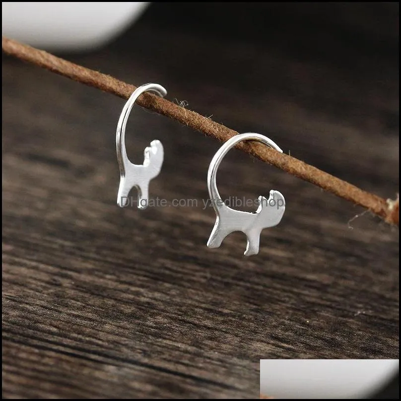 925 sterling silver cute dangle earring creative long tail hang cat earrings animal jewlery for woman