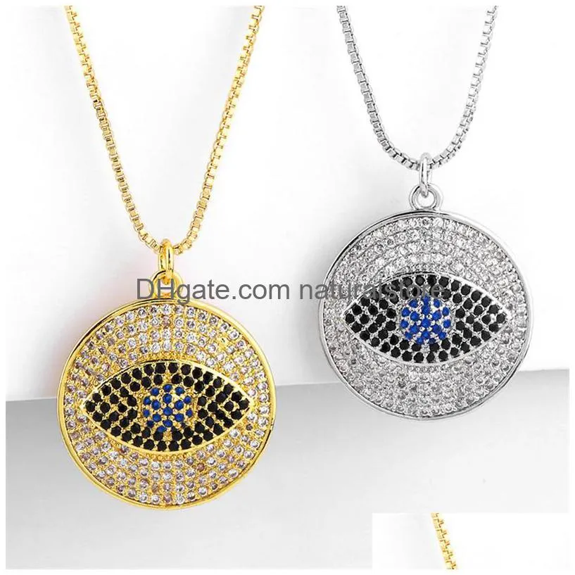 blue evil eye necklace designer round iced out pendant jewelry crystal diamond silver gold plated zircon choker necklace women birthday