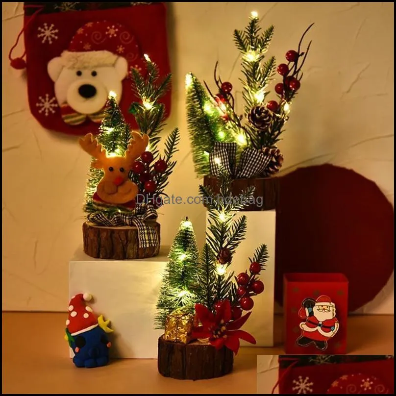 christmas decorations 3pcs/set tree ornament decoration tabletop embellishment nightlight year gift for room decor