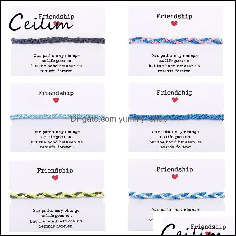  est colorful handmade braided wax rope bracelet with friendship card for women girls friends fashion designer summer beach jewelry