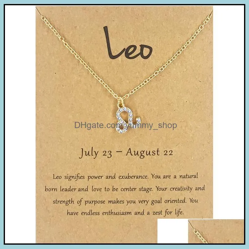 12 zodiac rhinestone necklaces constellations necklace clavicle chain with gift card for men women birthday jewelry wholesale