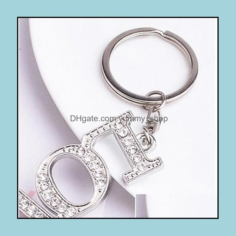 romantic diamond letter keychain pendant metal love keyring couple key chain creative accessories gifts