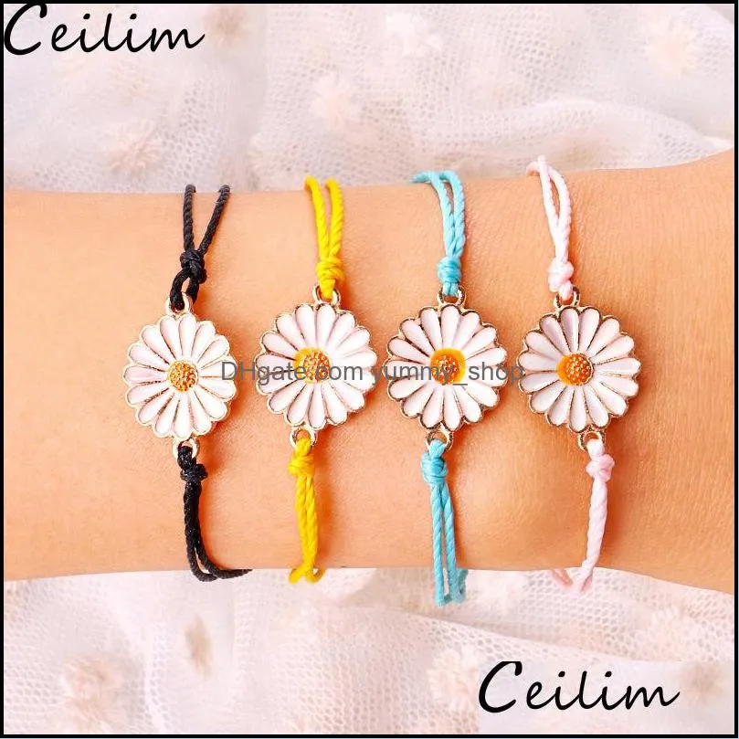 handmade wax thread woven bracelets multilayer friendship braided bracelet wax string with chrysanthemum flower charm for women summer