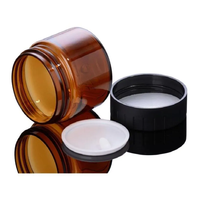 60ml 100ml 120ml amber pet plastic cosmetic jars tins round bottles with black screw lid for face hand lotion cream mud mask