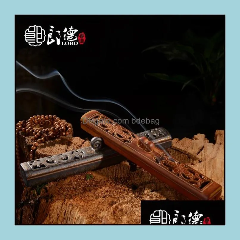 lang de ceramic incense line horizontal interior hand carved hollow sandalwood incense box.