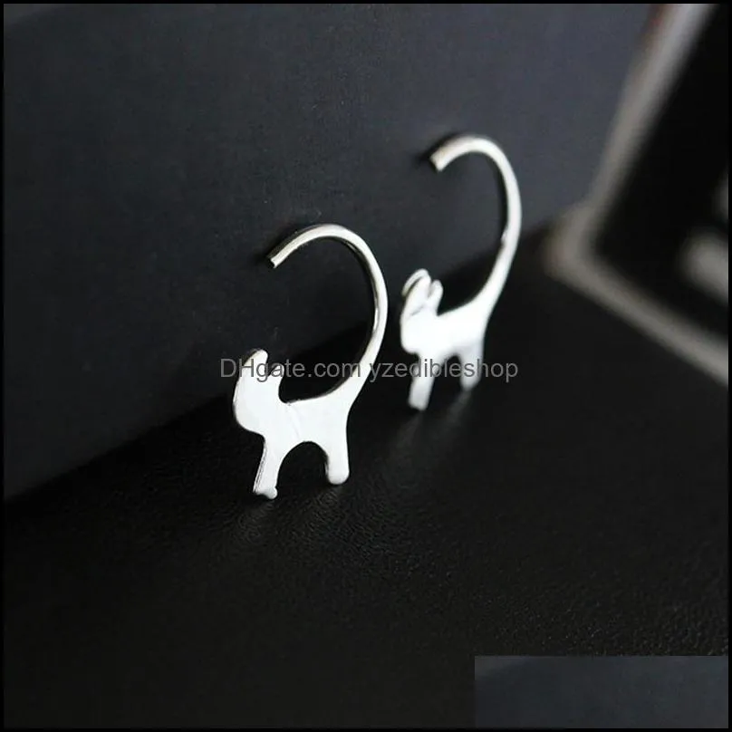 925 sterling silver cute dangle earring creative long tail hang cat earrings animal jewlery for woman
