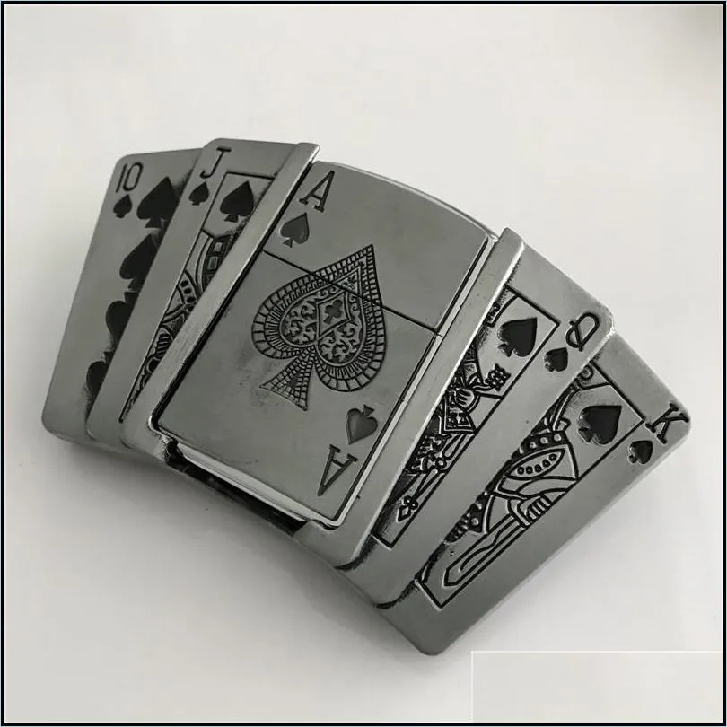 retail new spades 10jqka playing cards kerosene lighter cowboys belt buckle with metal men belt accessories fit 4cm wide belt287j