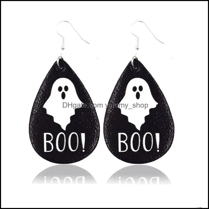  design halloween leather earrings for women glitter ghost earrings drop dangle black earrings party jewelry gift