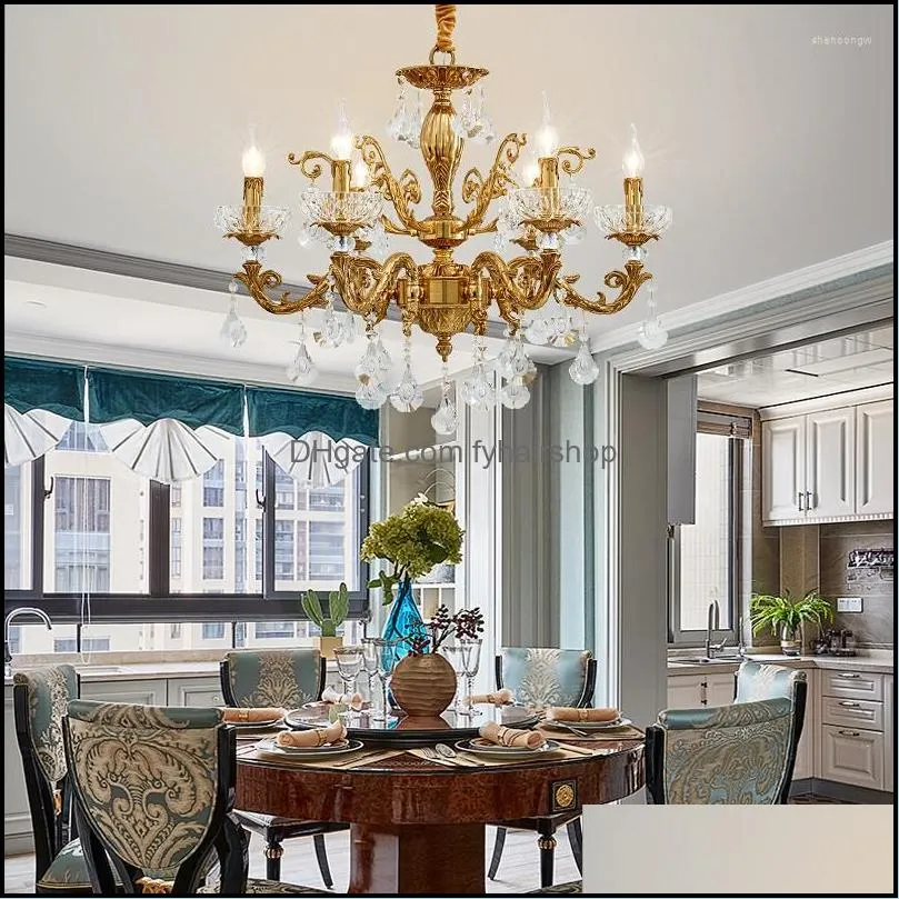 chandeliers 2022 ly copper chandelier fixtures d70cm h56cm 6light candle pendant lamp living room restaurant decoration