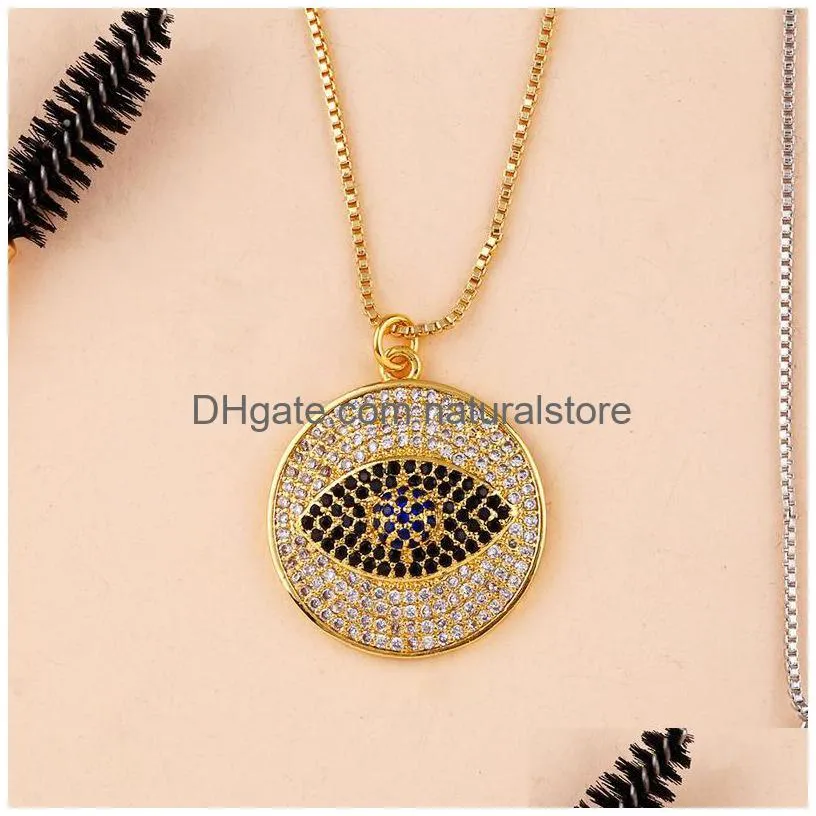 blue evil eye necklace designer round iced out pendant jewelry crystal diamond silver gold plated zircon choker necklace women birthday