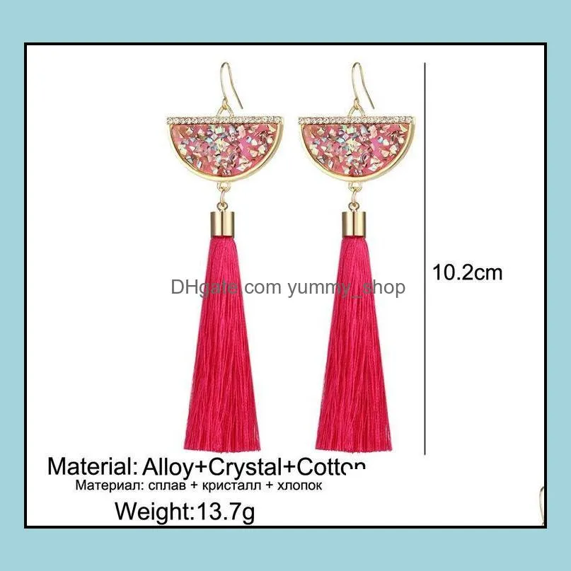 bohemian crystal tassel dangle earrings black white blue red green silk fabric long drop tassels earring for women jewelry gifts