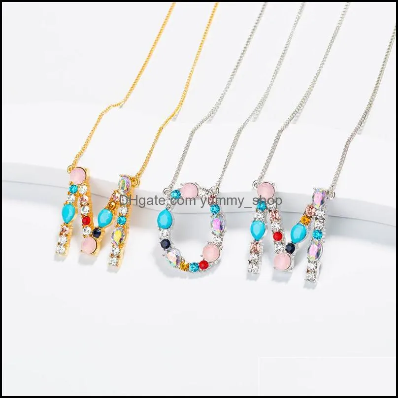 diy colorful 26 letter pendants necklace gold chain initial necklaces with crystal charm for women party jewelry gifts for mothers