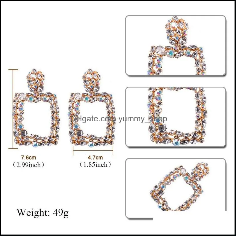 fashion big geometry earring crystal stone long dangle drop earrings for women gold color round square statement wedding party jewelry