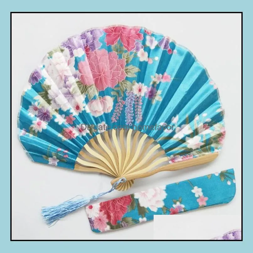  100pcs personalized cherry blossom design round cloth folding hand fan with gift bag wedding gifts sn2404