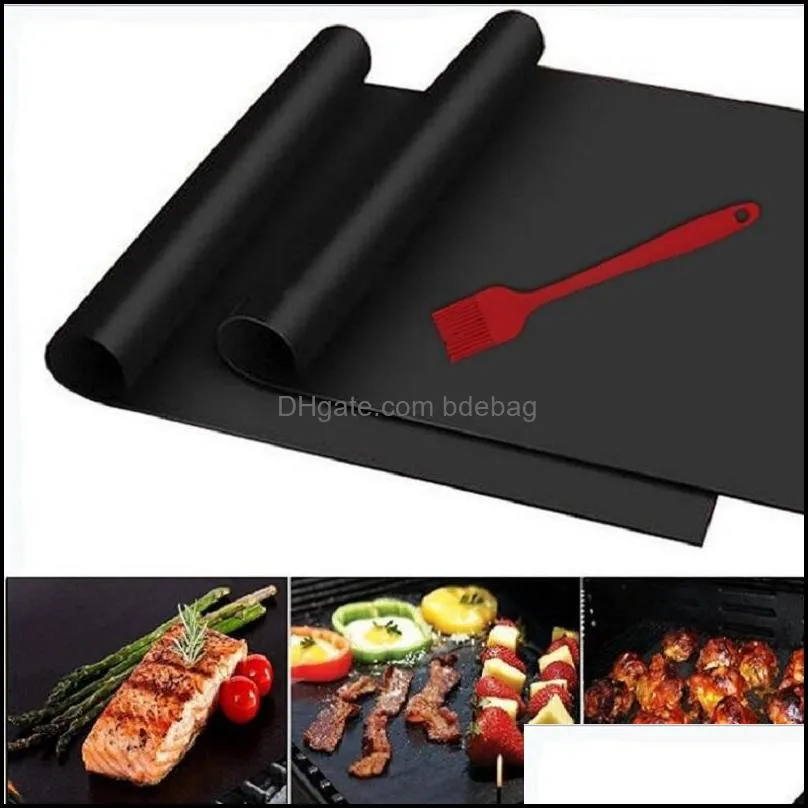 2pcs/lot 0.2mm thick ptfe barbecue grill mat 33x40cm nonstick reusable bbq grill mats sheet foil bbq liner