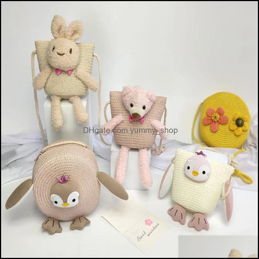 other home decor summer childrens straw bag mini space bear messenger 2022 cartoon cute coin purse