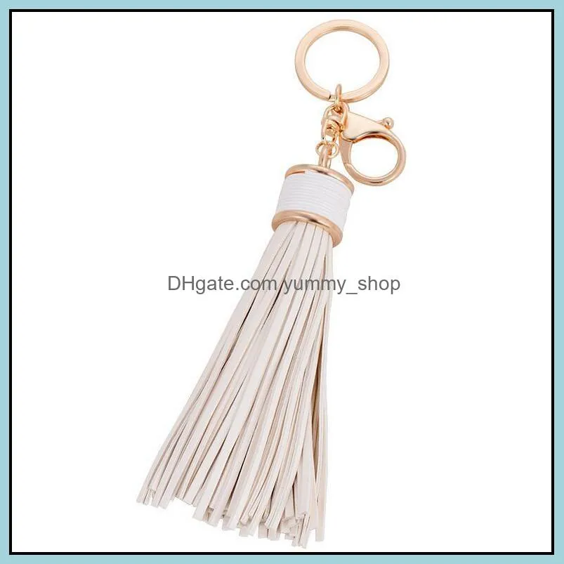 fashion casual pu leather tassels women keychain bag pendant alloy car key chain ring holder retro jewelry 8 colors