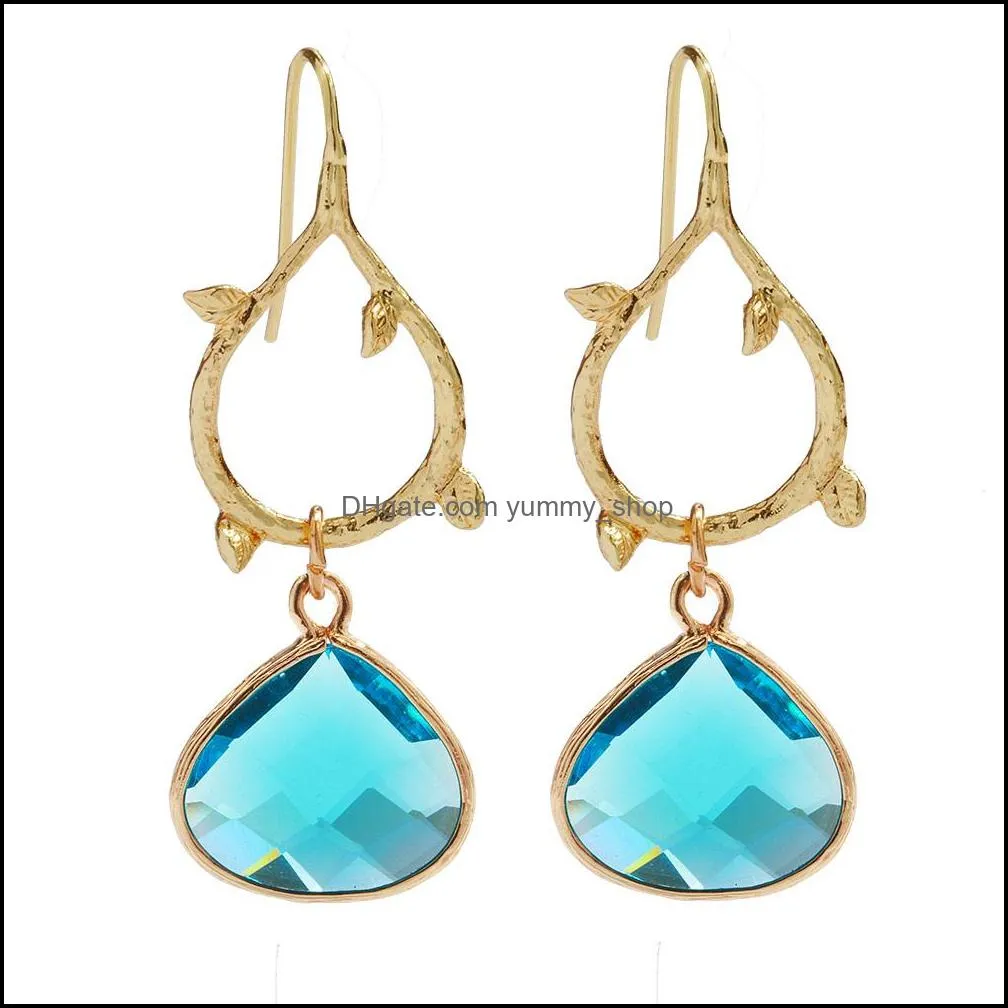  trendy water drop crystal earrings for women girls gold leaf teardrop earring with birthstone charm fashion jewelry gifts