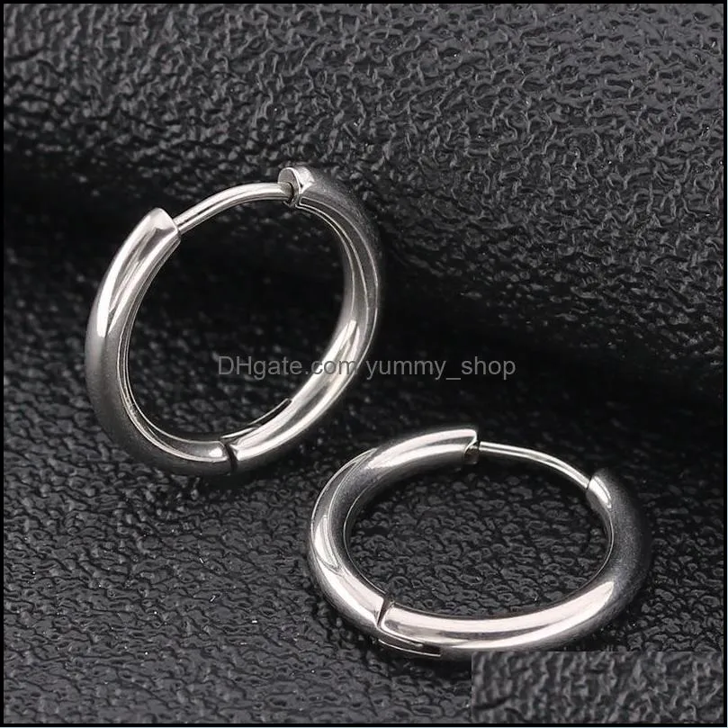 punk unisex small hoop earrings black gold silver color stainless steel earring circle fashion ear jewelry for women man