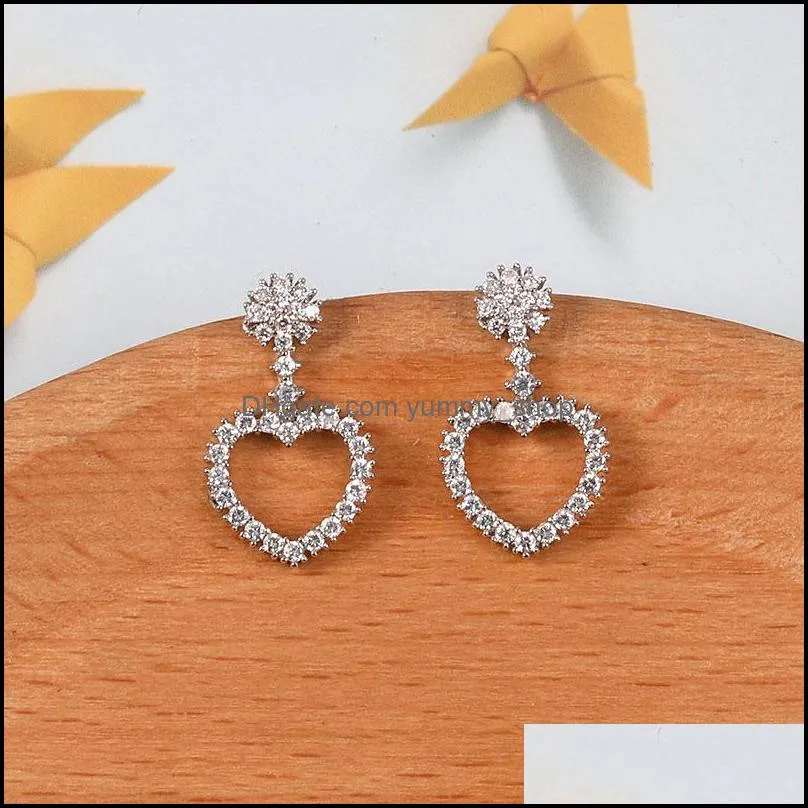 trendy heart love stud earrings copper cz micro pave cubic zircon dangle earring for women wedding bridal party jewelry gifts