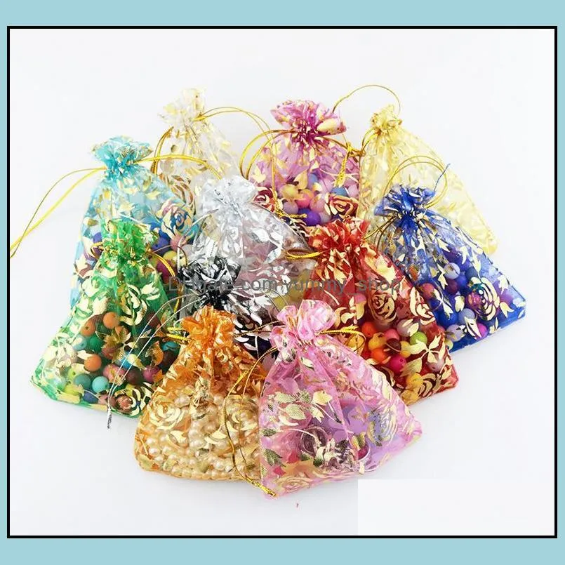 500pcs patterns luxury organza jewelry bags christmas wedding voile gift bag drawstring jewellry packaging gift pouch 7x9cm