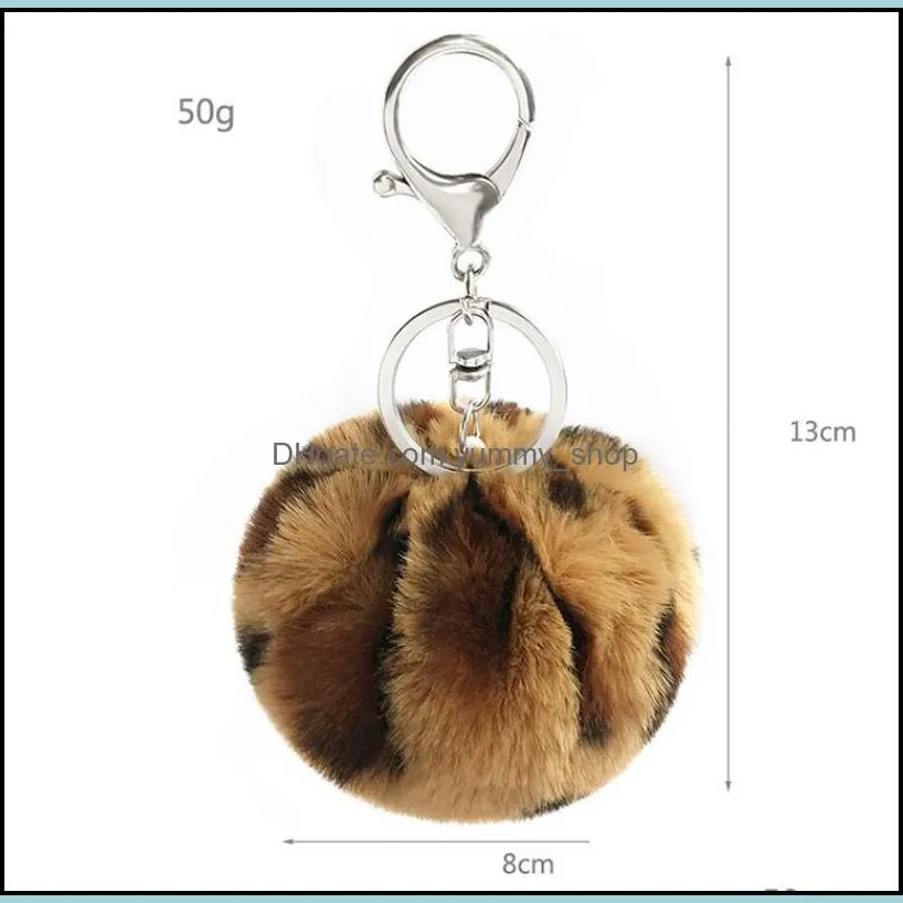 leopard fluffy ball cute keychain bag car pendant pompom love key chain wholesale fashion accessories creative gifts