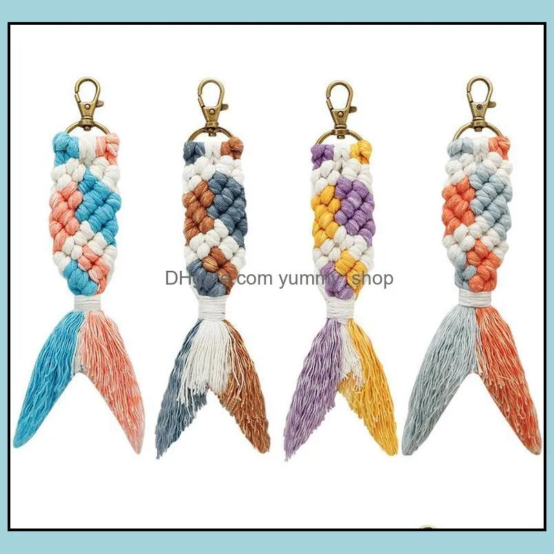 hand woven keychain pendant colorful mermaid tassel key chain luggage decoration keyring party gift supplies 4 colors
