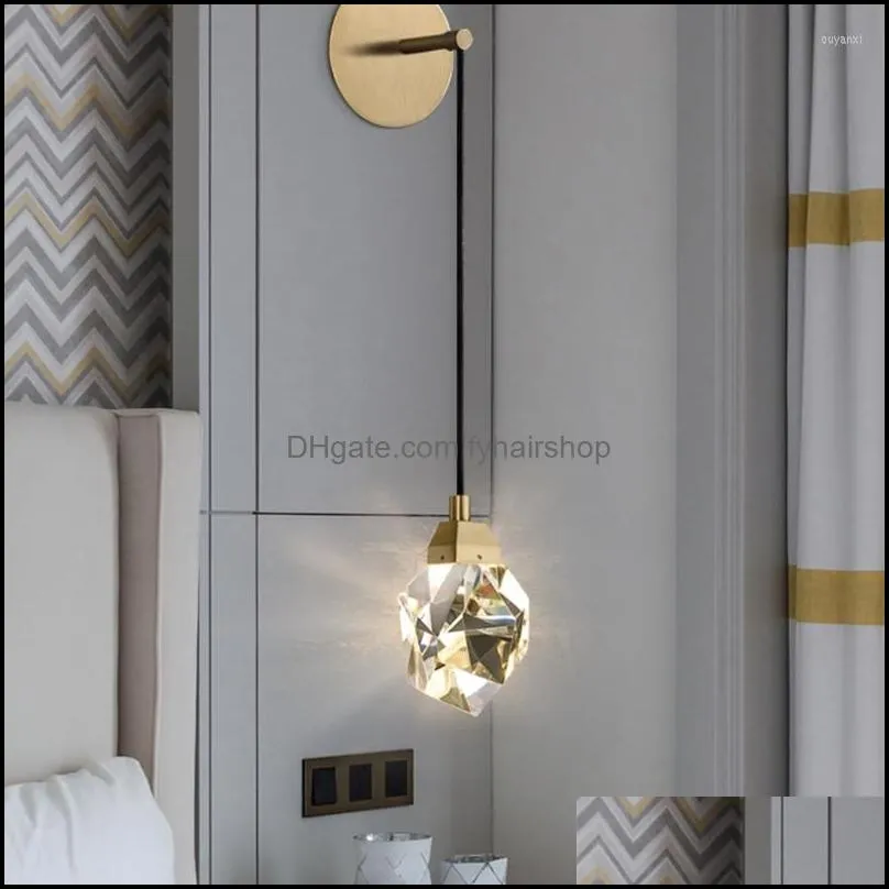 wall lamps modern minimalist crystal lamp living room bedroom bedsize diamond design copper light sconces