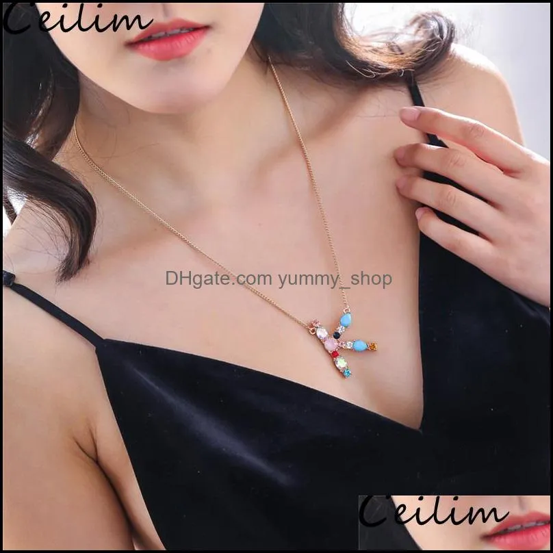 diy colorful 26 letter pendants necklace gold chain initial necklaces with crystal charm for women party jewelry gifts for mothers