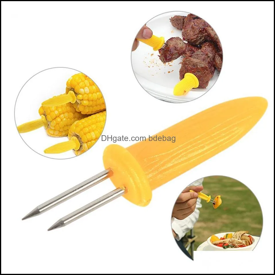 12pcs stainless steel bbq corn holders skewers prongs corn on the cob holders barbecue 