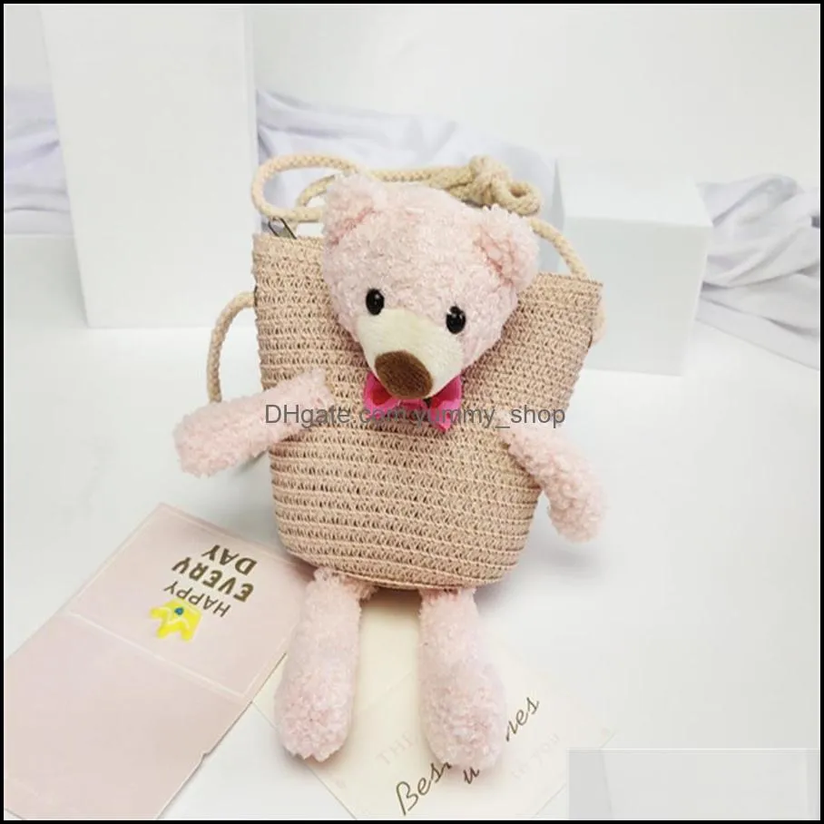 other home decor summer childrens straw bag mini space bear messenger 2022 cartoon cute coin purse