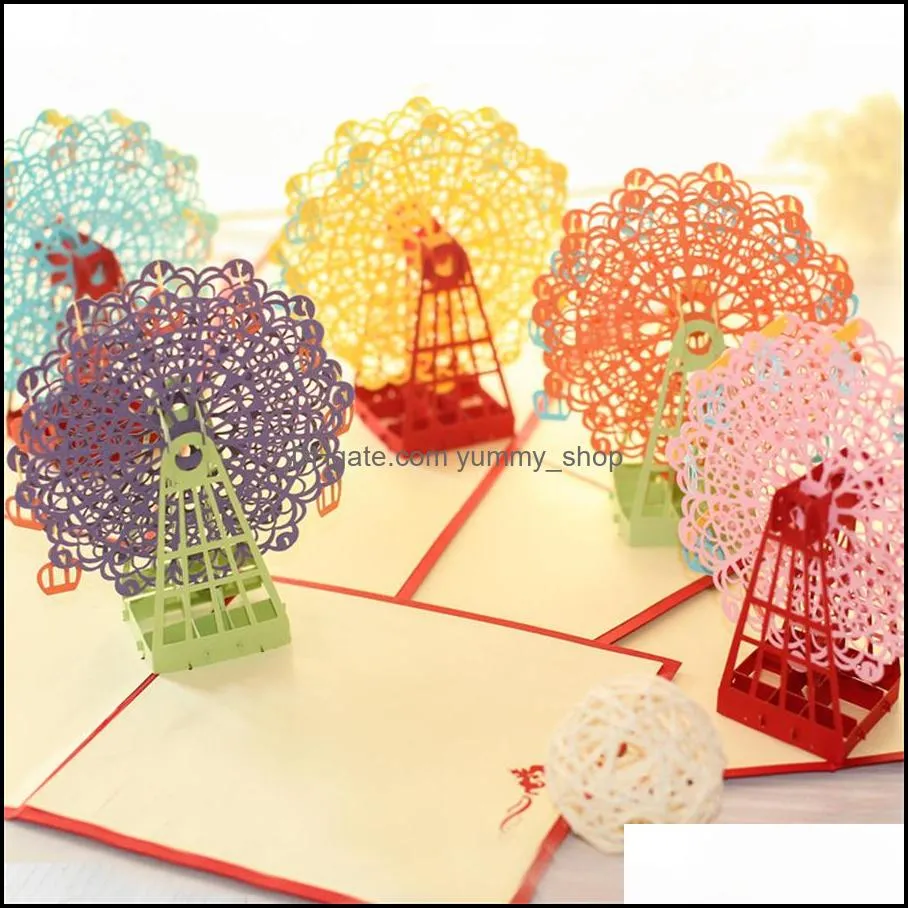 birthday 3d threedimensional greeting card ferris wheel card creative handmade gift childrens blessing paper carving postcard