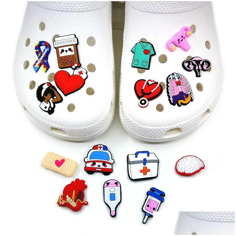 moq 100pcs medical nurse croc charms ribbon soft pvc shoe charm accessories decorations custom jibz for clog shoes