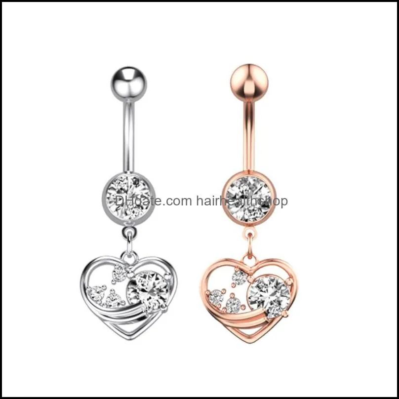 piercing heart dangle diamond belly button rings navel nail allergy 316l stainless steel body jewelry for women crop top will and