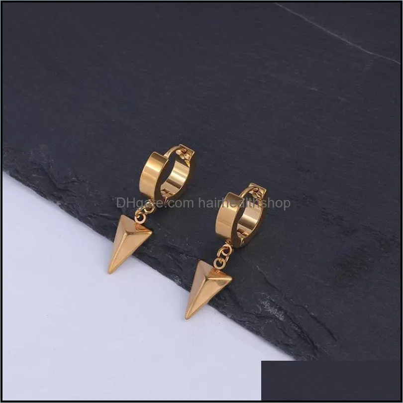 hiphop style dangle ear clips punk ear hoop with triangle pendant silver black gold color ear jewellery for men