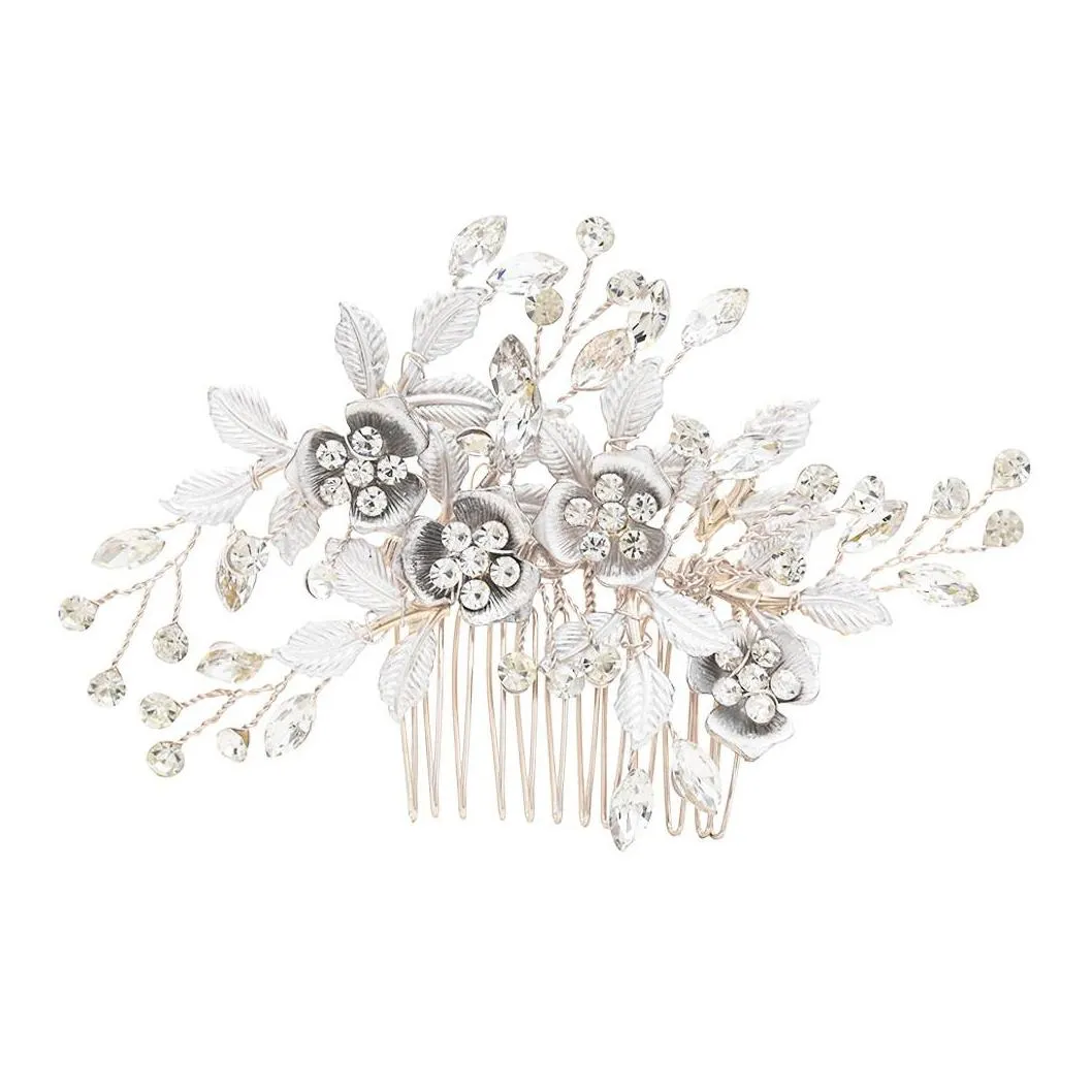 handwoven rhinestones leaves hair comb beautiful bride bridesmaid flower hair accessories