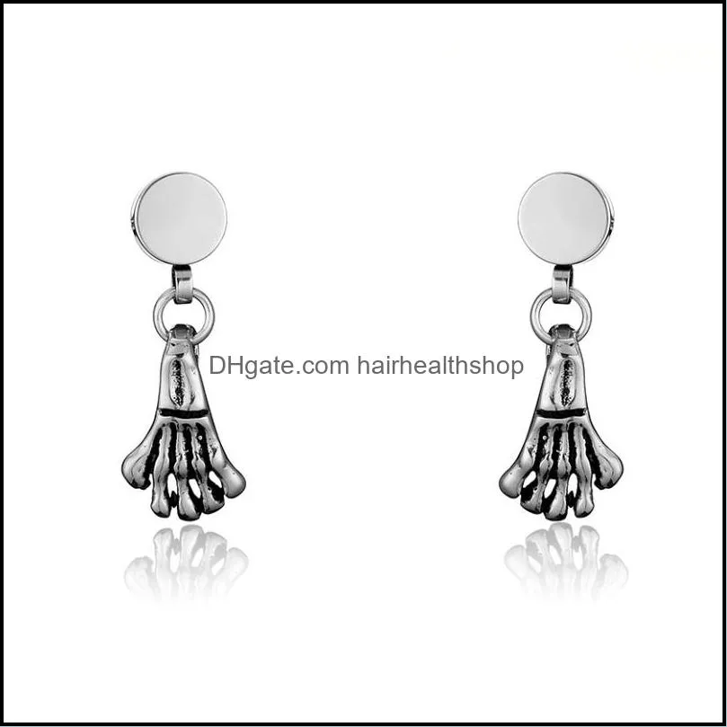ghoul hand ear barbell piercing jewelry korea style titanium steel dangle earrings silver color ear stud gifts for men