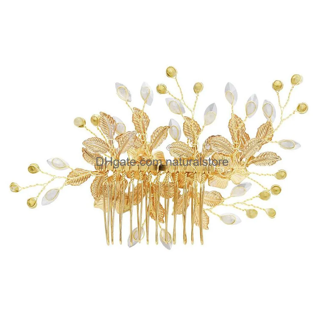 handwoven rhinestones leaves hair comb beautiful bride bridesmaid flower hair accessories