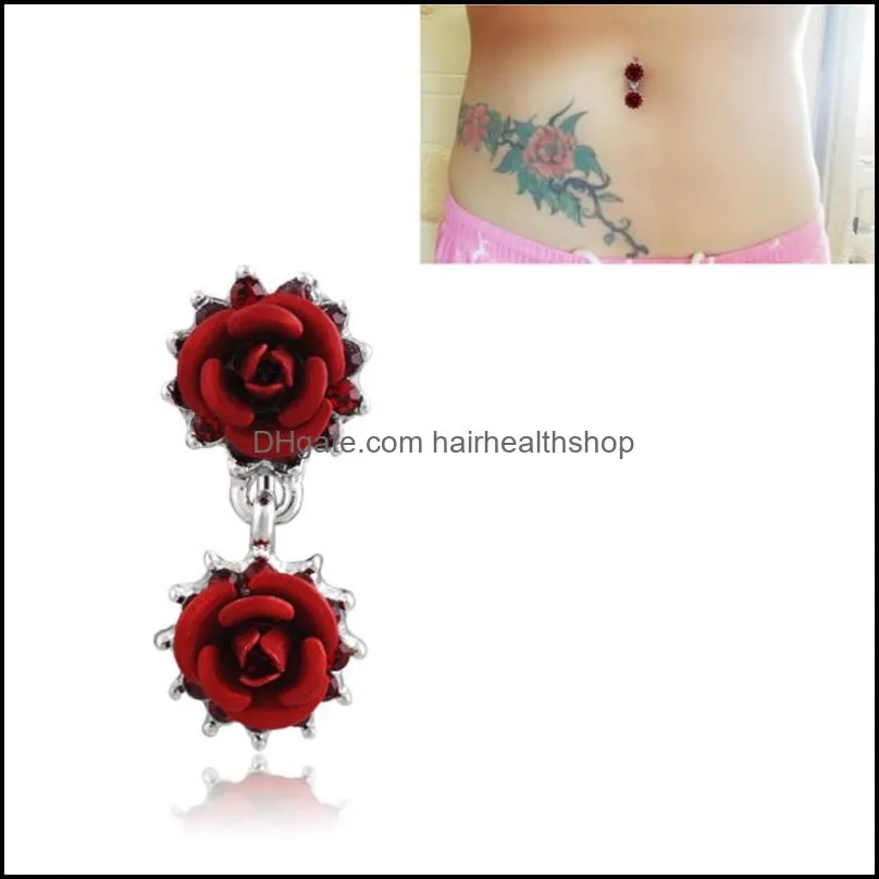 14g reverse rose belly button rings for women 316l stainless steel curved navel ring body jewelry