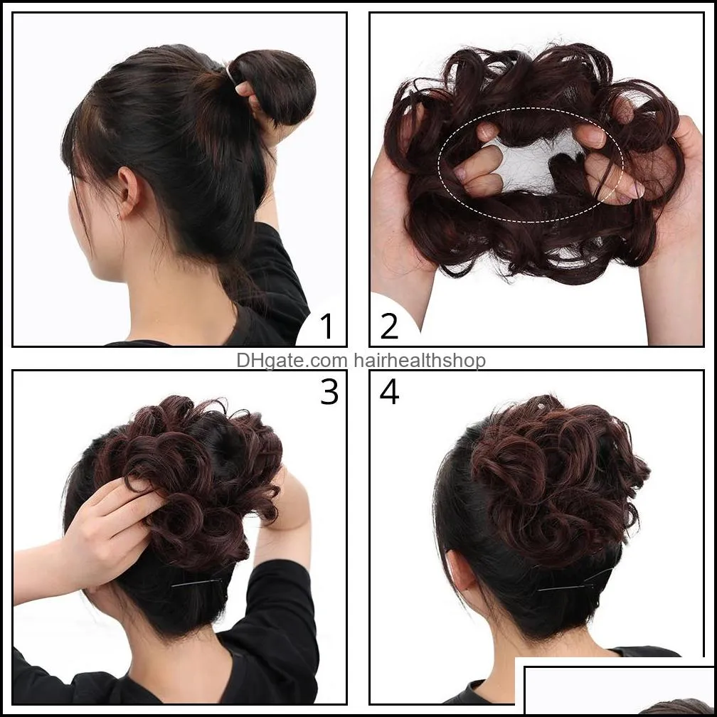 chignon hair bun hairpiece curly hair scrunchie extensions blonde brown black heat resistant synthetic for women hair pieces