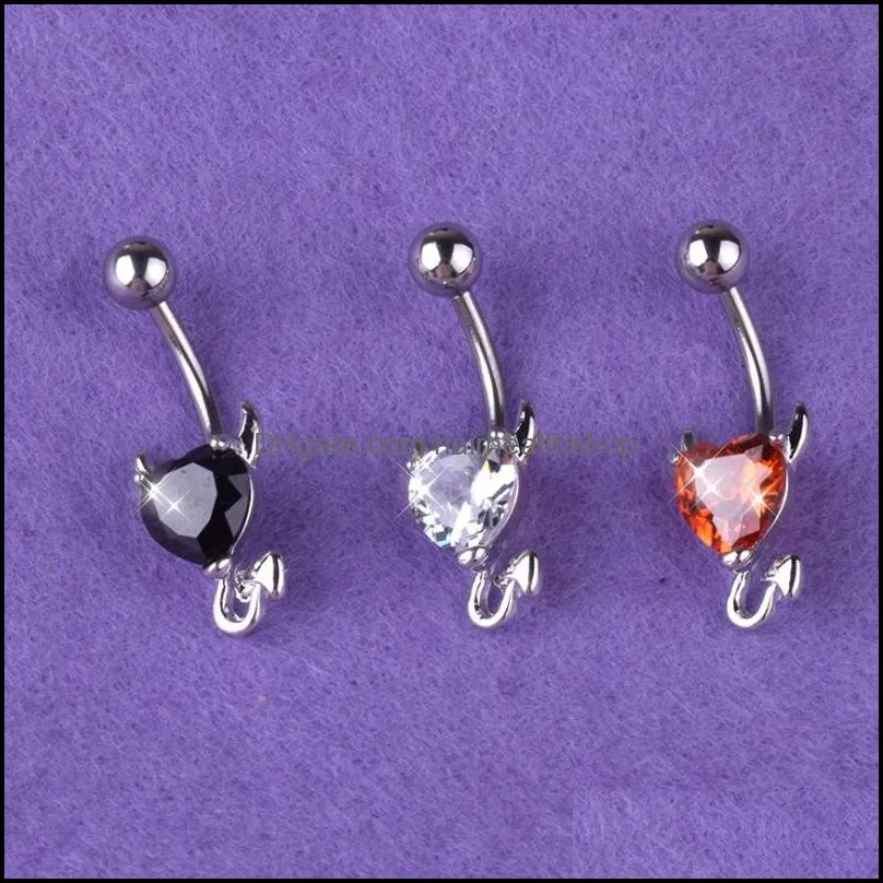 little devil navel rings zircon heart shape piercing jewelry navel belly button ring nombril for sexy women body piercings