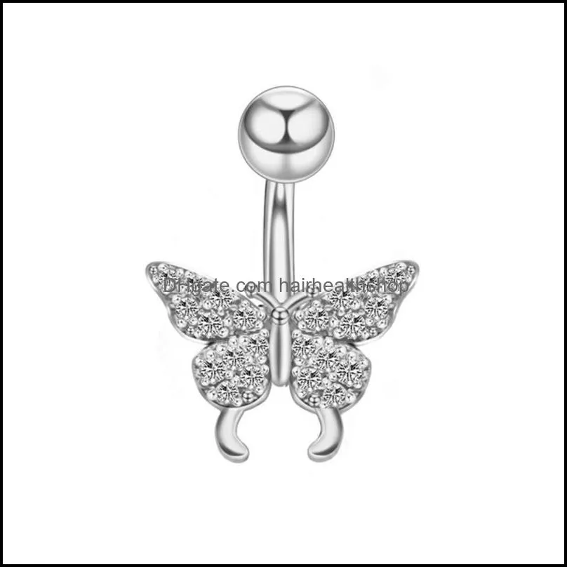 unisex surgical steel cz butterfly navel ring curved bar zircon body belly button ring