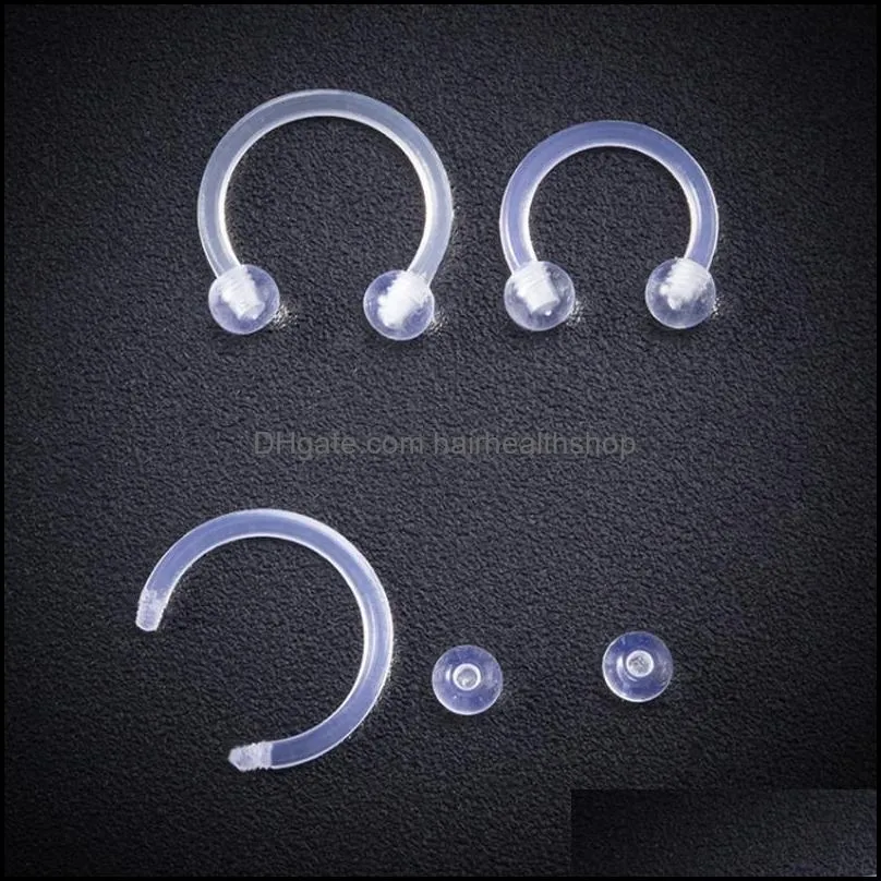 set of 50pcs clear septum nose hoop rings daith retainer for work acrylic bioflex cartilage tragus nipple ring for body piercing
