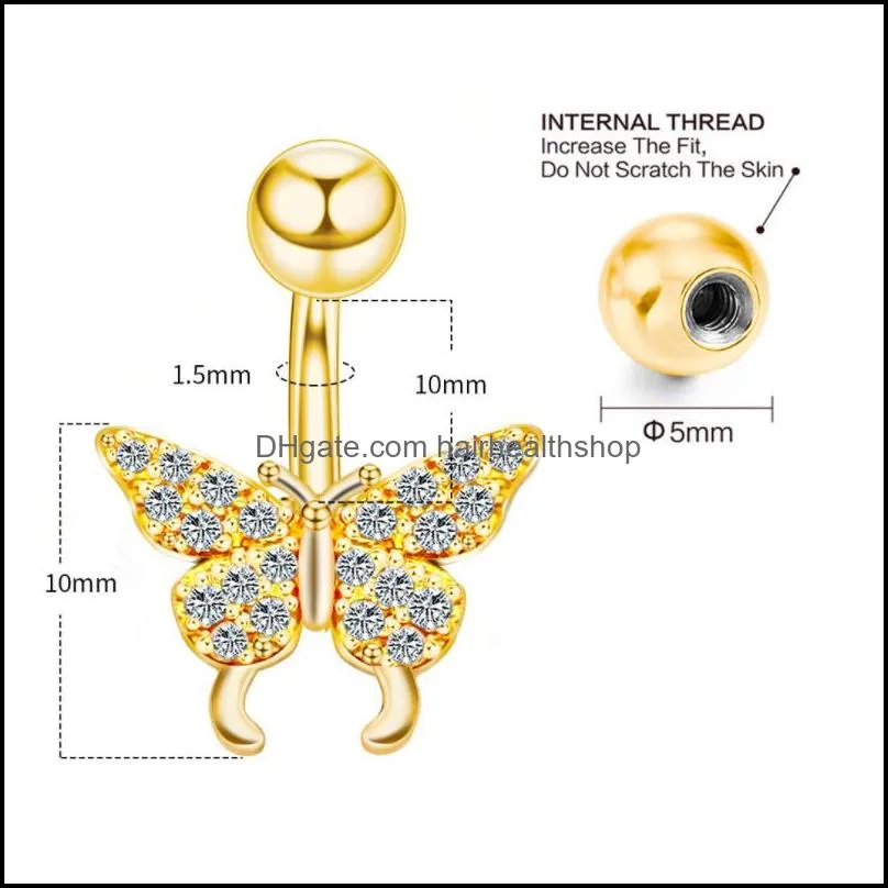 unisex surgical steel cz butterfly navel ring curved bar zircon body belly button ring