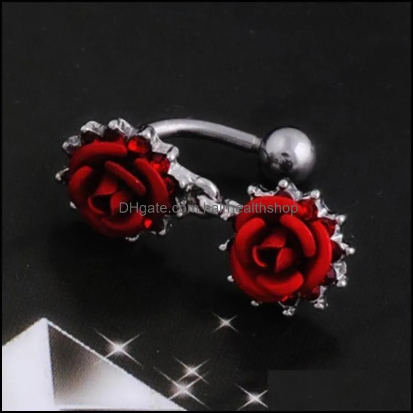 14g reverse rose belly button rings for women 316l stainless steel curved navel ring body jewelry