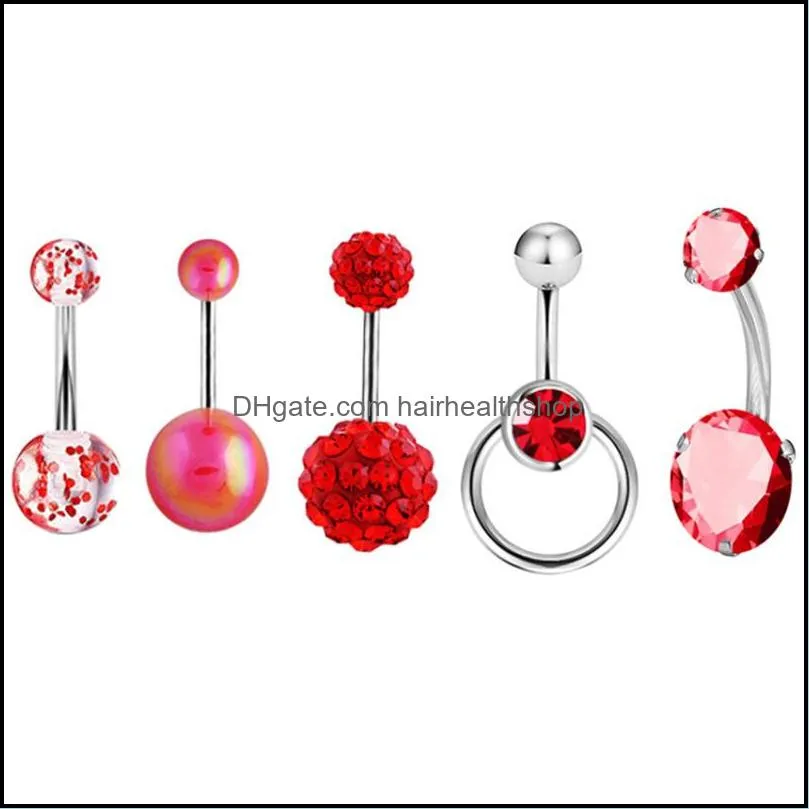 set of 5pcs navel rings cz acrylic belly button rings piercing stud fashionable jewel gifts for men and women