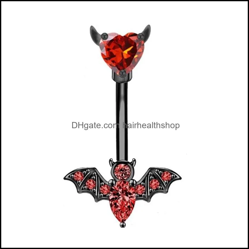 14g bat belly button ring body jewelry 316l surgical steel bar cz bat navel barbell